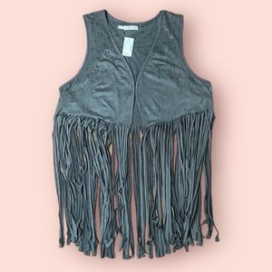 Maurice's Suede Fringe Vest Gray Women's Size 0